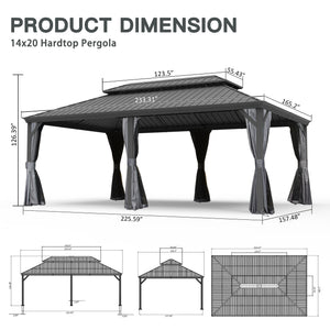 English Elm 14' X 20' Hardtop Gazebo – Stylish Metal Canopy With Drainage System, Privacy Curtains & Insect Netting W1859S00151
