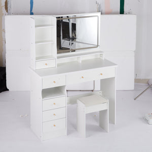 English Elm 41" Large Size Vanity Table Set With Cushioned Stool, Led Touch Mirror & Ample Storage For Glam Spaces W3258P296790