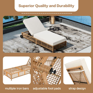 English Elm Trexm Outdoor Pe Rattan Chaise with Adjustable Backrest Cushion and Wheels for Poolside N715P207900A