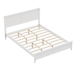 English Elm Modern Solid Wood Full Platform Bed with Slatted Headboard, Pine/MDF Frame, 550LB Capacity, No Box Spring Needed White 83.5 L x 16.5 W x 5 H N701P301000K