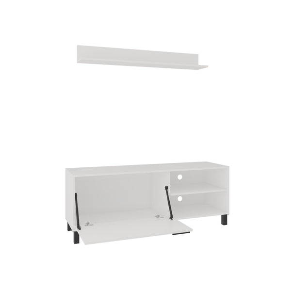 English Elm Bryce White Tv Stand with Cabinet Doors Open Shelving for Living Room Screens B070P337096