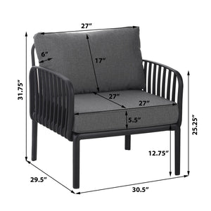 English Elm Christopher Knight Home® - ( SET OF 2 ) Outdoor Patio Club Chair with Waterproof Thick Cushions, Deep Seating, Modern Classic Style Black+ Gray N780P199454B-2