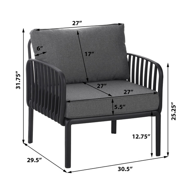 English Elm Christopher Knight Home® - ( SET OF 2 ) Outdoor Patio Club Chair with Waterproof Thick Cushions, Deep Seating, Modern Classic Style Black+ Gray N780P199454B-2