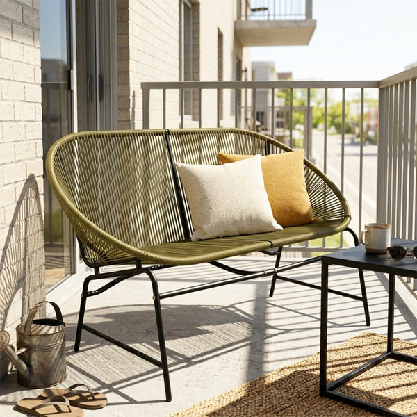 English Elm Condessa Outdoor Pe Rattan Loveseat Iron Frame Weather Resistant Patio Seating Green N775P423051G