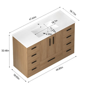 English Elm 48"dark Espresso Bathroom Vanity with 9 Drawers and Soft Close Cabinet Doors Light Oak W3133S00023