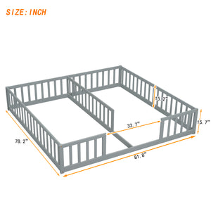 English Elm Double Twin Floor Bed With Safety Guardrails – Modern Grey, Compact Design For Shared Spaces! W504P143285