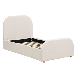 English Elm Christopher Knight Home® - Twin Linen Upholstered Bed Frame with Curved Padded Headboard, Solid Wood Legs, Beige Elegance N757T343407I