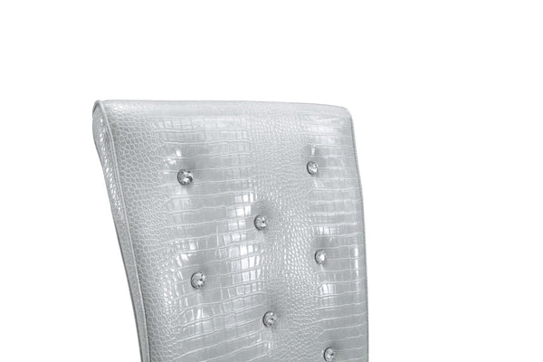English Elm A Set of 2 Crystal Button Faux Leather Dining Chairs with Embossed Croc Texture Gold,Gray W3226P344058