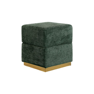 English Elm Contemporary Plush Pleated Round Ottoman Stool with Gold Trim Base, Velvet-Like Accent Seat for Living Room Green 16 L x 16 W x 20 H B2741P388385