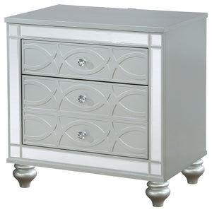 English Elm Menlo Silver Metallic 2-Drawer Nightstand with Mirrored Trim, Crystal Knobs, Felt Lined Drawer & USB Ports B062P378587