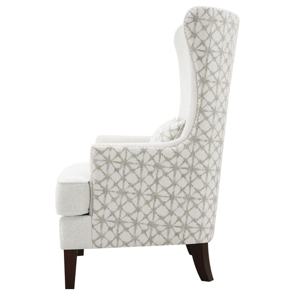 English Elm Lindstrom Tall Latte Wingback Accent Chair with Nailhead Trim, Plush Upholstery & Dark Wood Legs B062P358332