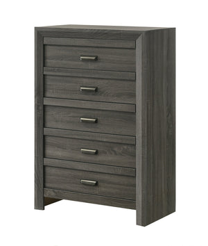 English Elm 1pc Rustic Contemporary Chest with Five Drawers, Metal Pulls, Distressed Finish for Stylish Bedroom Storage Gray 33.82 L x 18.19 W x 51.37 H B011P368147