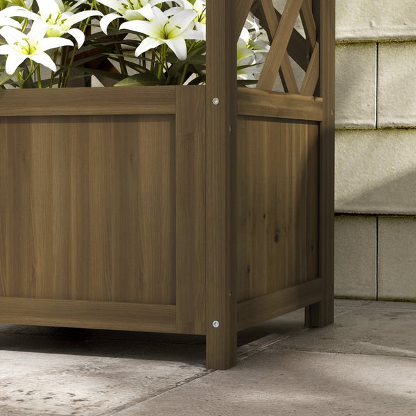 English Elm Outsunny Wooden Raised Garden Bed With Corner Trellis - Ideal For Climbing Plants & Rustic Charm W2225P174409-GIGA