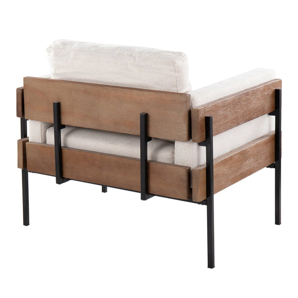 English Elm Kari Farmhouse Accent Chair with Wood Panel & Metal Frame, Plush Faux Leather Cushions, Luxe Seating Cream B202S01292