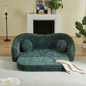 English Elm 86-inch Curved Chenille Convertible Sofa Recliner Frameless Folding Two-seater for Living Room Green W3505P452833