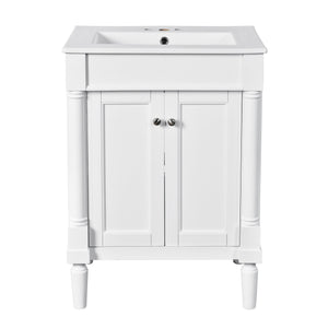 English Elm 24'' Modern Bathroom Vanity with Ceramic Basin, Solid Wood Frame, Soft-Close Doors, Ample Storage White N710P190503K