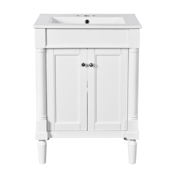 English Elm 24'' Modern Bathroom Vanity with Ceramic Basin, Solid Wood Frame, Soft-Close Doors, Ample Storage White N710P190503K