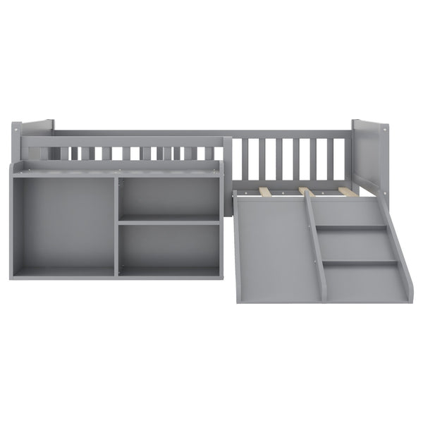 English Elm Twin Low Loft Bed for Kids with Slide Climbing Structure and Movable Bookshelf W2593P457237