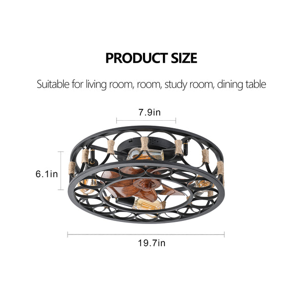 English Elm Caged Ceiling Fan With Led Lights & Remote Control, 6 Speed Low-Profile Farmhouse Design For Small Rooms W1340103796