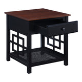 OSP Home Furnishings Oxford Side Table with Drawer Black Frame / Cherry Top