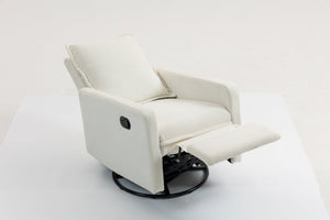 English Elm Short plush velvet armchair sofa with manual button recline, 360° swivel, cozy lounge chair for living room White W547P322815