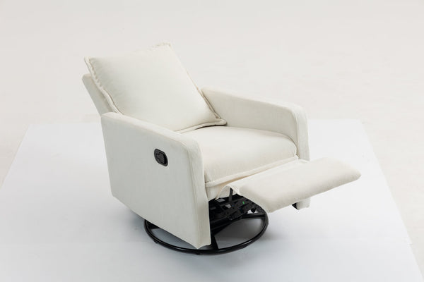 English Elm Short plush velvet armchair sofa with manual button recline, 360° swivel, cozy lounge chair for living room White W547P322815