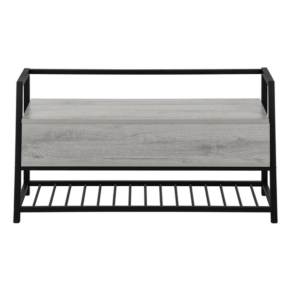 English Elm Bench, 42" Flip-Top Storage & Shoe Rack, Grey Wood-Look MDF with Black Metal Frame, Modern Entryway B2710P221338