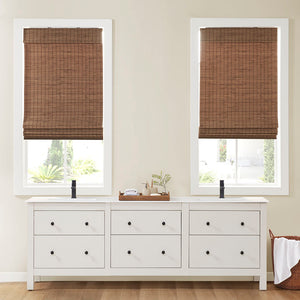 JLA Home Madison Park - Bamboo Light‑Filtering Roman Shade 64" — Handwoven 100% Bamboo Cordless Window Shade for Privacy & Warmth Teak MP40-7809