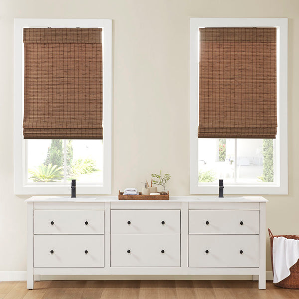 JLA Home Madison Park - Bamboo Light‑Filtering Roman Shade 64" — Handwoven 100% Bamboo Cordless Window Shade for Privacy & Warmth Teak MP40-7809