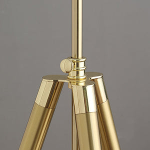English Elm 64" Adjustable 47–64"H Brass & Shiny Gold Mid-Century Tripod Floor Lamp with White Linen Shade, Dimable Look B072P220162