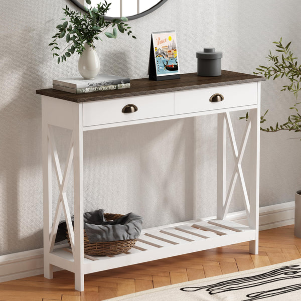 English Elm 40" Farmhouse Console Table With Drawer - Rustic White Entryway Table For Storage & Style T3771P356499