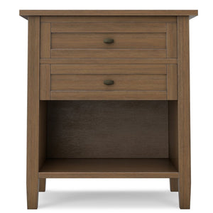 English Elm Warm Shaker Pine Nightstand with Two Drawers and Open Shelf for Farmhouse Bedrooms B136P420751