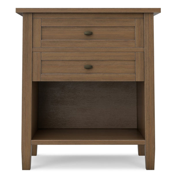 English Elm Warm Shaker Pine Nightstand with Two Drawers and Open Shelf for Farmhouse Bedrooms B136P420751