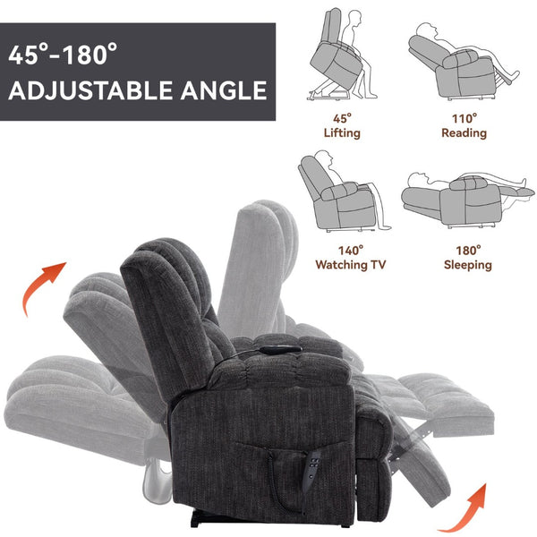 English Elm Dual Motor Power Lift Recliner Chenille Chair with Massage Heat and Infinite Positions Grey W3224P288492