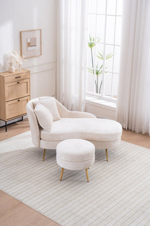 English Elm 58'' Chenille Chaise Lounge with Footstool Pocket Spring Comfort for Bedroom Living Room Beige W2363S00087