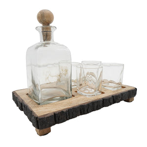 English Elm S/6 Alaine Bar Set Mango Wood Stand – Rustic Modern 6-Piece Entertaining Collection, Stylish Gift W2078P285508