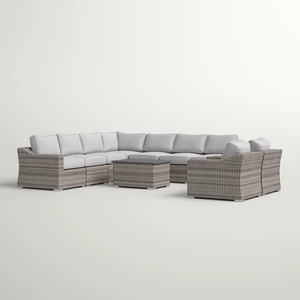 English Elm 8-Person Outdoor Seating Group 10-Piece Modular Patio Set with Weather-Resistant Wicker & Cushions B120S00053