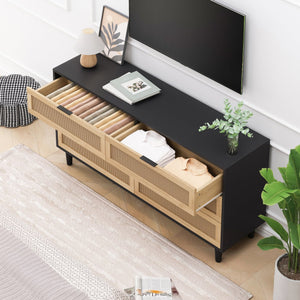 English Elm 59.06"6-Drawers Rattan Storage Cabinet with Smooth White Slides, Durable Woven Design for Home Use Black W757P162759