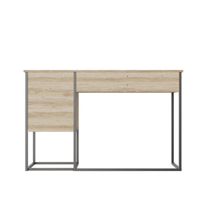 English Elm Fluted,Desk,Computer sleek natural+black slatted storage desk with 2 drawers & cabinet, MDF metal frame, versatile modern workspace solution W2673P209539