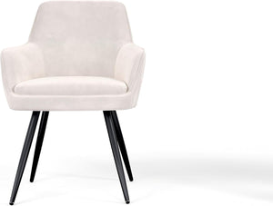 English Elm Beige Mid-Century Channel Tufted Accent Chairs Set of 2 — Velvet-Look Polyester, Curved Arms, Metal Legs B347P339993