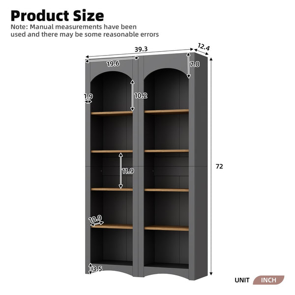 English Elm On-Trend Free Standing 5 Tier Bookshelves Set Of 2, Farmhouse Grey Cabinets With Adjustable Shelves N721P245734E-GIGA