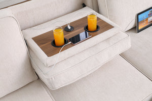 English Elm Mackenzie Chenille Fabric Reversible Sleeper Sectional with Storage Chaise, Drop-Down Console and USB Charging Ports Beige B061S00935