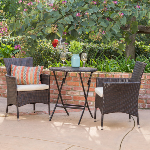 English Elm Christopher Knight Home® - MALAGA 3-Piece Bistro Set Brown/Beige – Weather-Resistant PE Rattan Chairs with Folding Table, Cozy Patio Dining Retreat for Two 60445.00