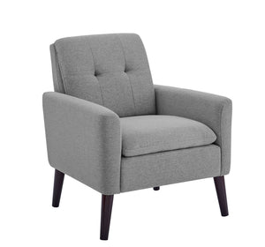 English Elm Tufted Upholstered Armchair with Mid-Century Flared Dowel Legs, Plush Foam Seat and Engineered Frame Gray B343P317236