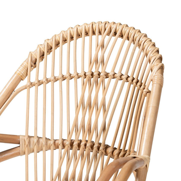 English Elm Modern Bohemian Rattan Accent Chair with Woven Backrest and White Upholstered Seat B2750P470037
