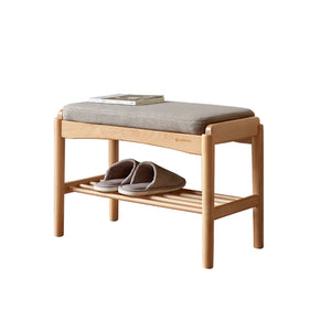 English Elm (Gray) Natural Solid Wood Shoe Bench with Storage, Mid-Century Beech Design, Padded Cushion, Eco-Friendly Durable Seating W1283P401287