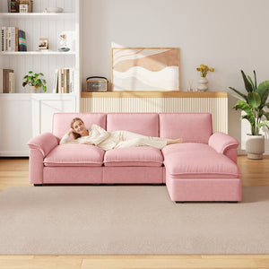 English Elm Cloud Sectional Sofa with Movable Chaise Soft Chenille Upholstery for Modern Living Rooms Pink W1359S00063