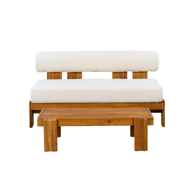 English Elm Patio Acacia Wood Loveseat and Coffee Table Set for Outdoor Lounge Spaces N776P387848B