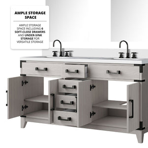 English Elm White Oak Double Bath Vanity Set - 60" W With White Quartz Top, Chrome Faucets & 28" Mirrors Included B2731S01855-GIGA