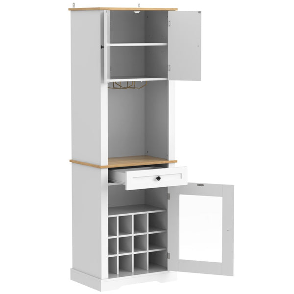English Elm Bar Cabinet Farmhouse 69 Inch with Rgb Led Barn Door Wine Rack and Charging Station White N728P438603W